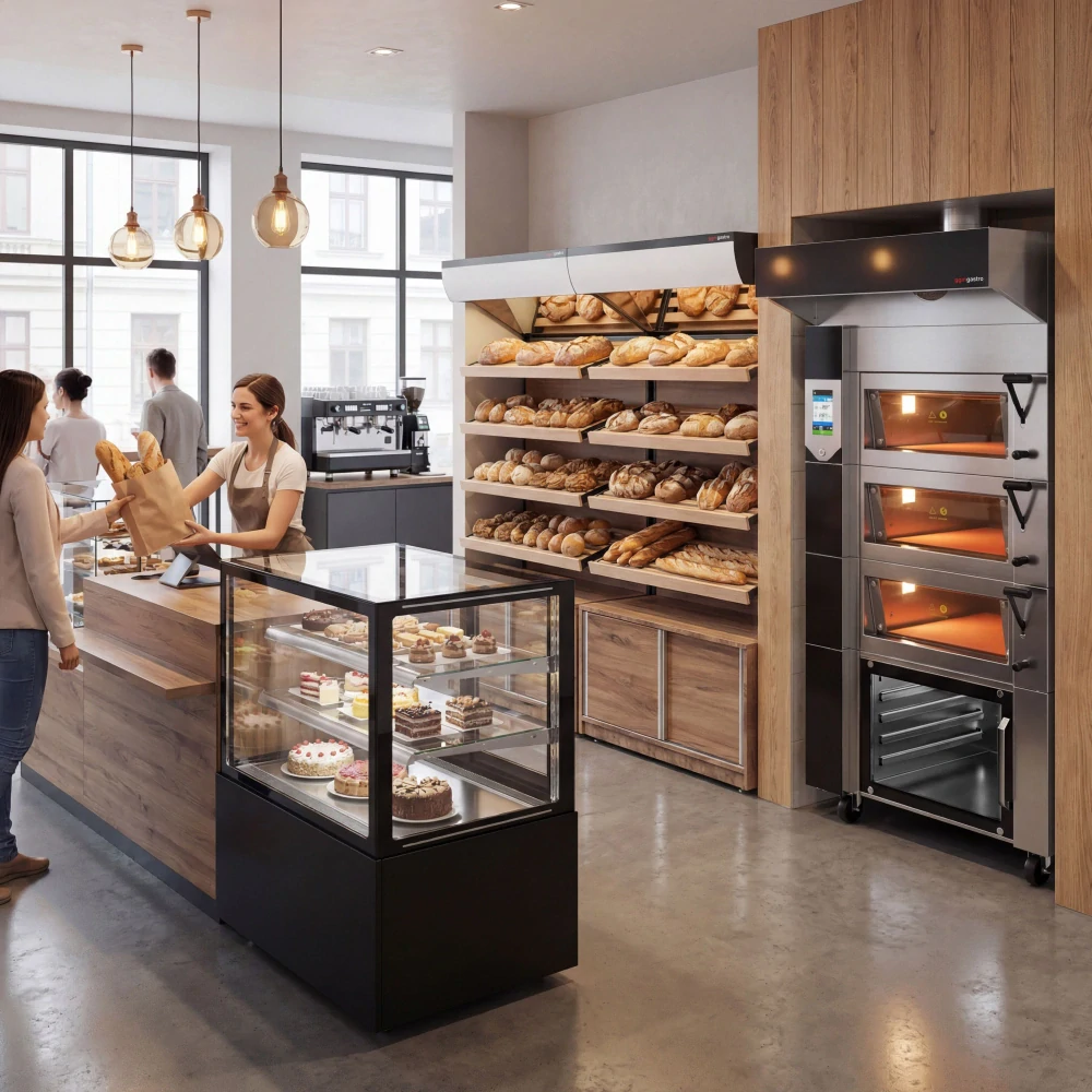 Cukrárenský pult MADRID - obslužná - 430 l - 1 000 mm - dvojité zasklení - s 2 policemi - černá matná