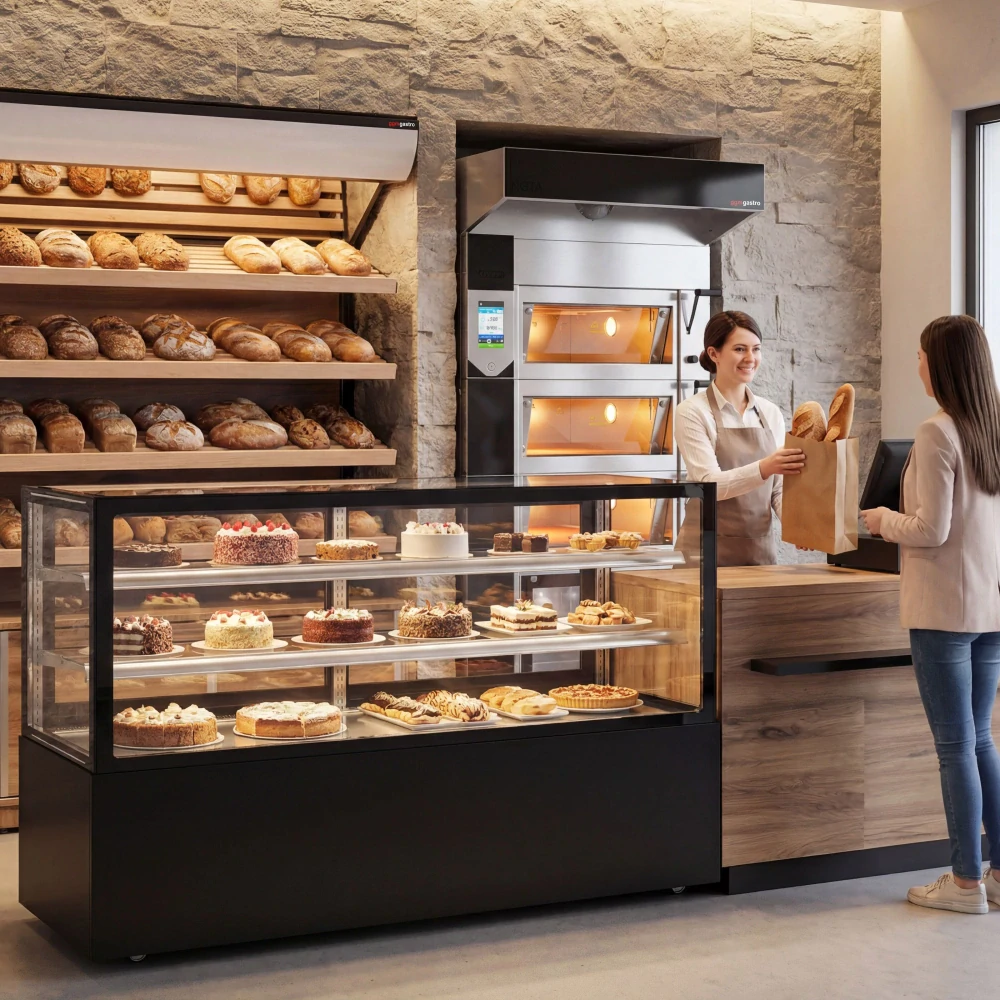 Cukrárenský pult MADRID - obslužná - 620 l - 1 500 mm - dvojité zasklení - s 2 policemi - černá matná