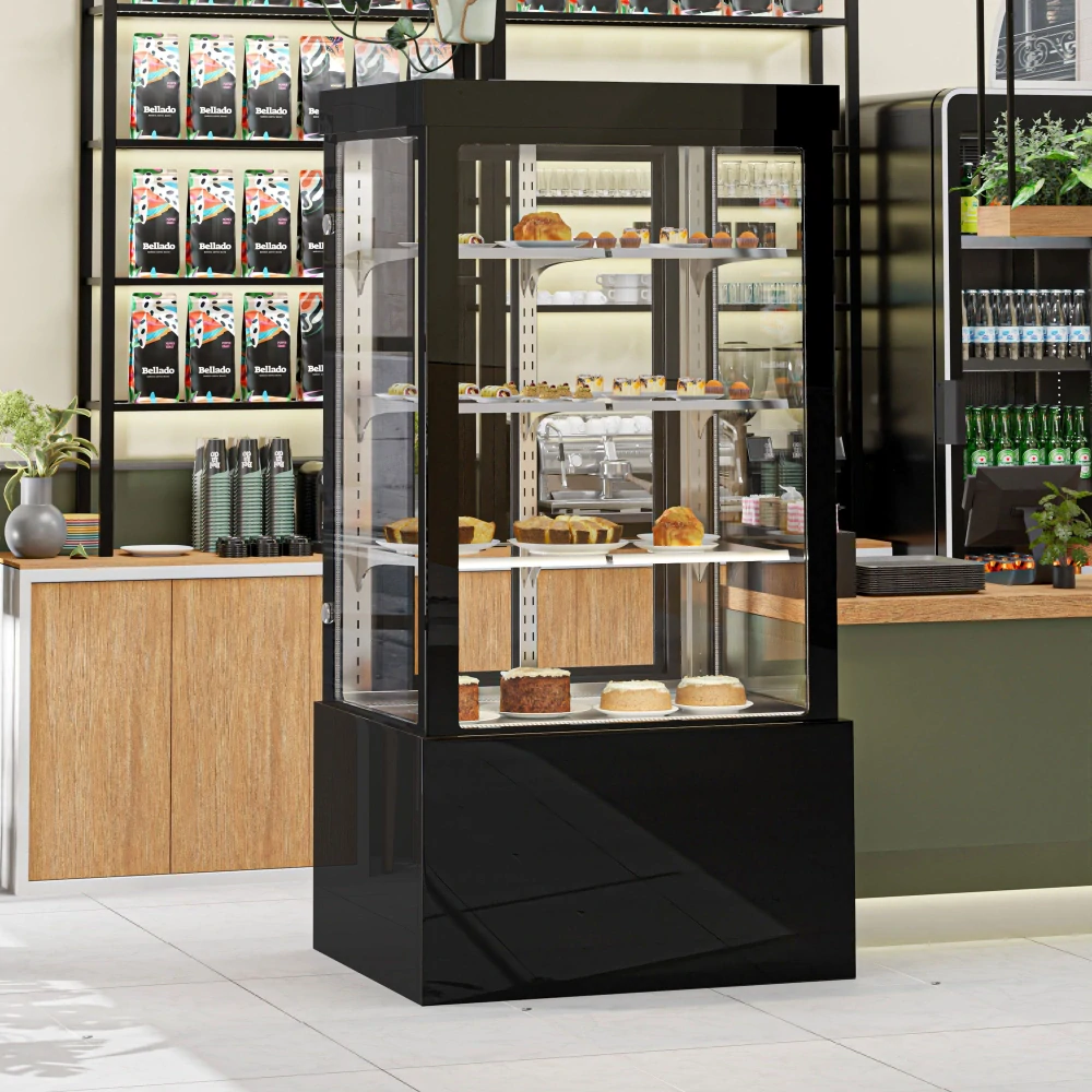 Cukrárenský pult Anna - pro 850 l - 1 000 mm - dvojité zasklení - s 3 policemi - černá