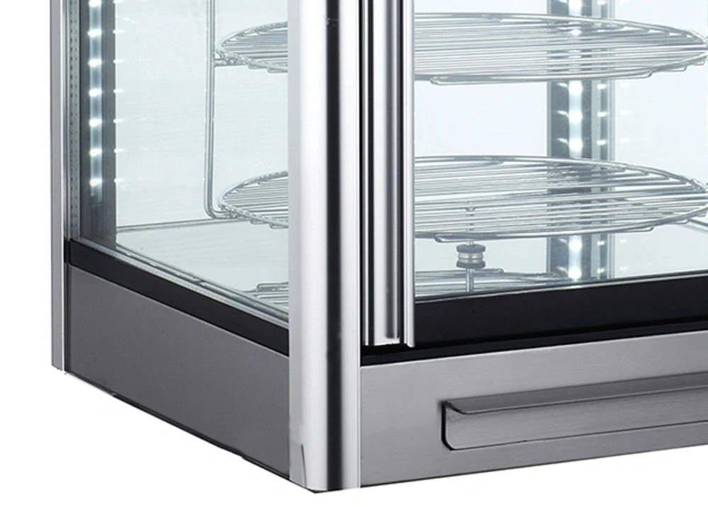 Stolní panoramatická vitrína - 108 l - 470 mm - s 4 otočnými policemi - stříbrná