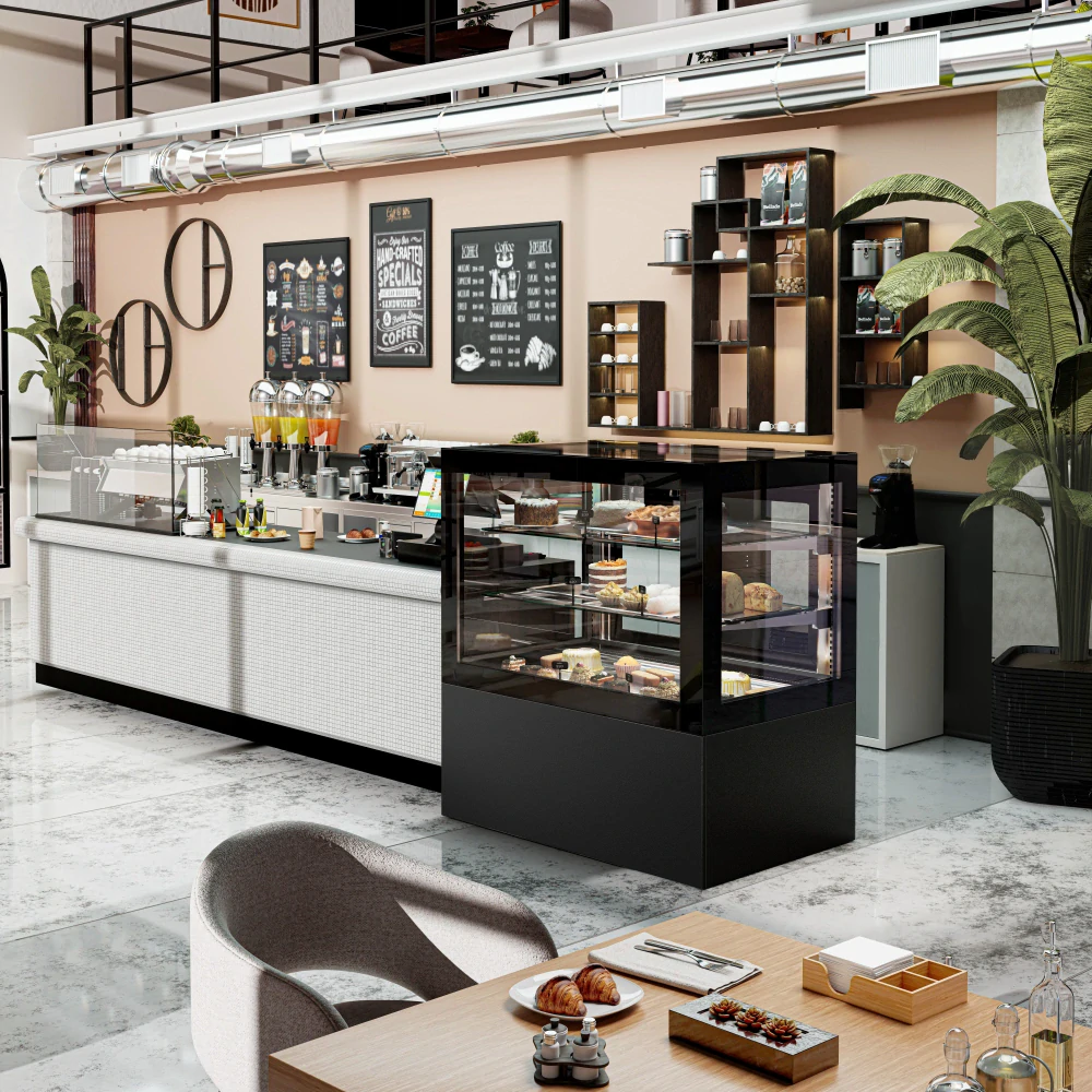 Cukrárenský pult Jakob - obslužná - 570 l - 1 210 mm - 1 posuvné skleněné dveře - s 2 policemi - černá