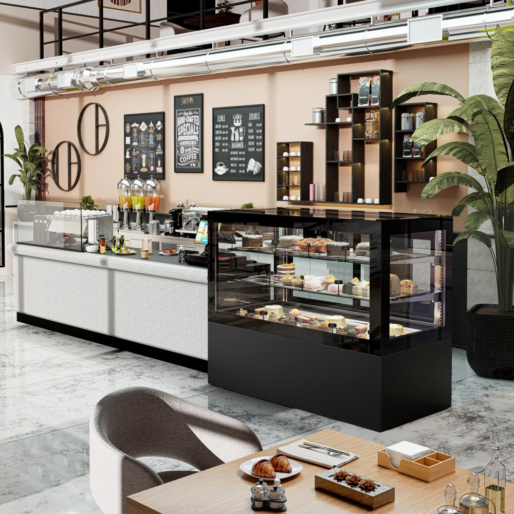 Cukrárenský pult Jakob - obslužná - 780 l - 1 610 mm - 1 posuvné skleněné dveře - s 2 policemi - černá