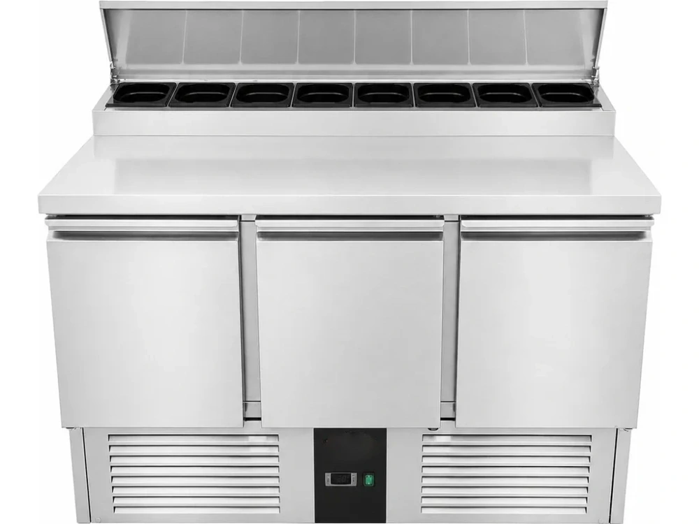 Saladeta / přípravný stůl se 3 dvířky a nerezovým krytem - pro 8x GN 1/6