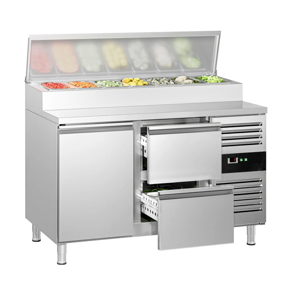 Přípravný chladicí stůl PREMIUM - 1360 mm - 1 dveře & 2 zásuvky - pro 7× GN 1/3