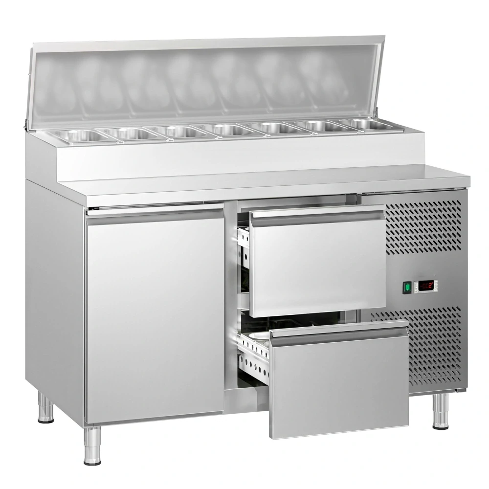 Přípravný stůl ECO - 1360 mm - 1 dveře & 2 zásuvky - Pro 7× GN 1/3