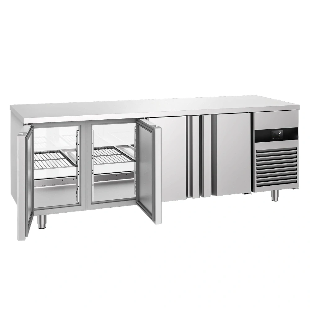Chladicí stůl - 2330x700x850 mm - 632 l - se skleněným čelem - s 4 dveřmi