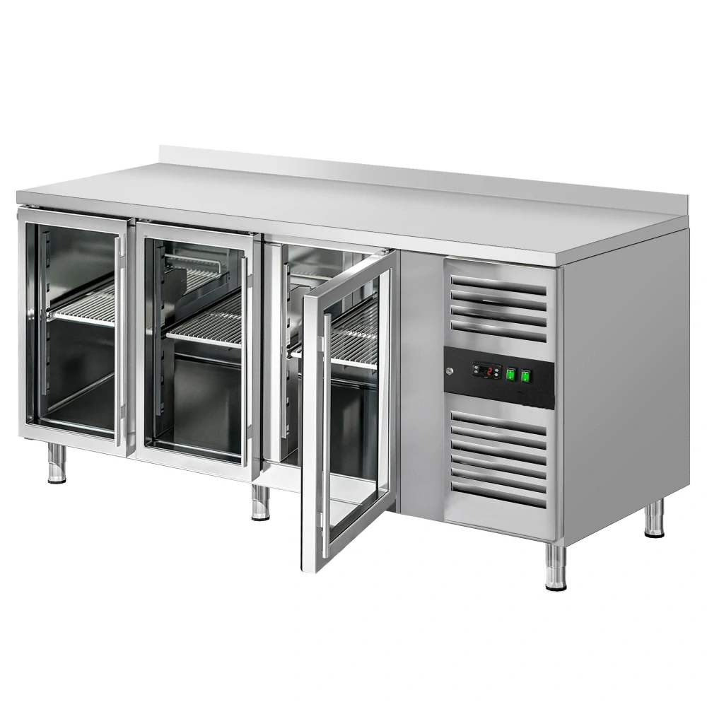 Chladicí stůl ECO - 1795x700 mm - 417 L - s 3 skleněnými dveřmi - zadní lištou