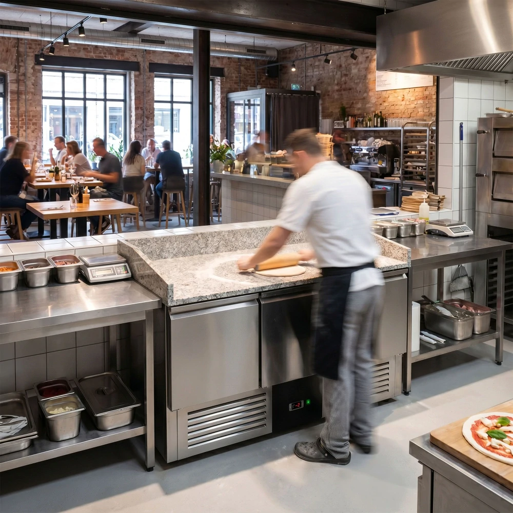 Chladicí stůl na pizzu PREMIUM - 1400x700 mm - se 3 dveřmi