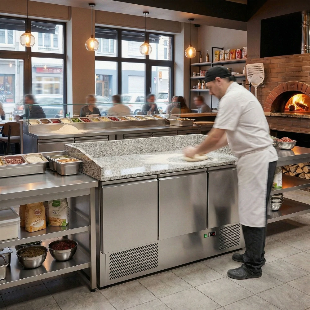 Chladicí stůl na pizzu ECO - 1400x700 mm - se 3 dveřmi