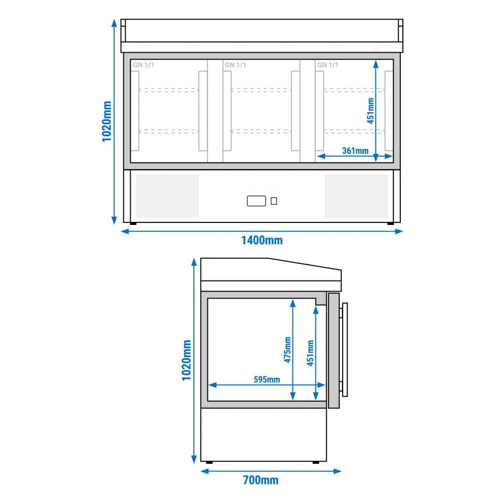 Chladicí stůl na pizzu PREMIUM - 1400x700 mm - se 3 dveřmi - se žulovou pracovní deskou