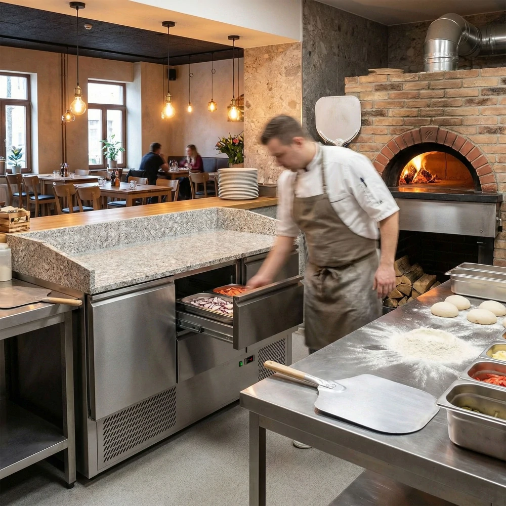 Chladicí stůl na pizzu ECO - 1400x700 mm - se 1 dveřmi a 4 zásuvkami