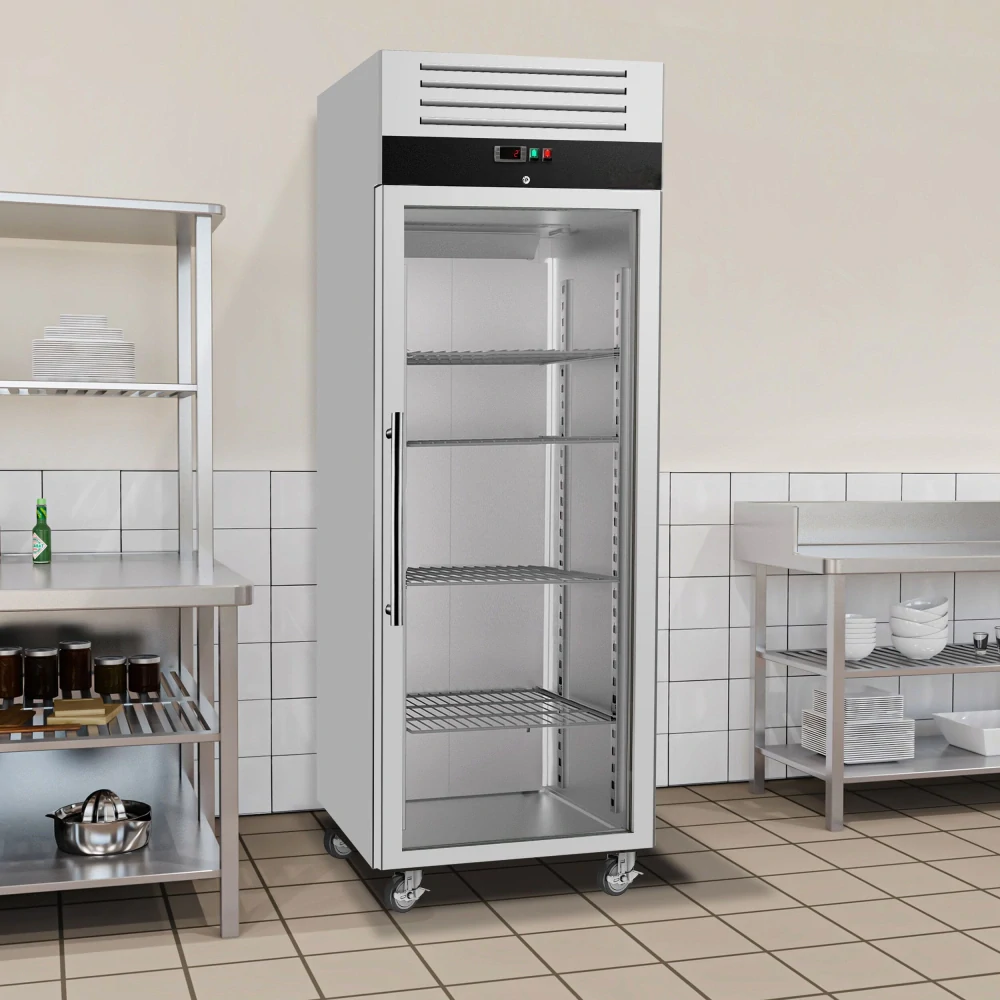 Nerezová skladovací lednice ECO - GN 2/1 - 700 L - s 1 skleněnými dveřmi
