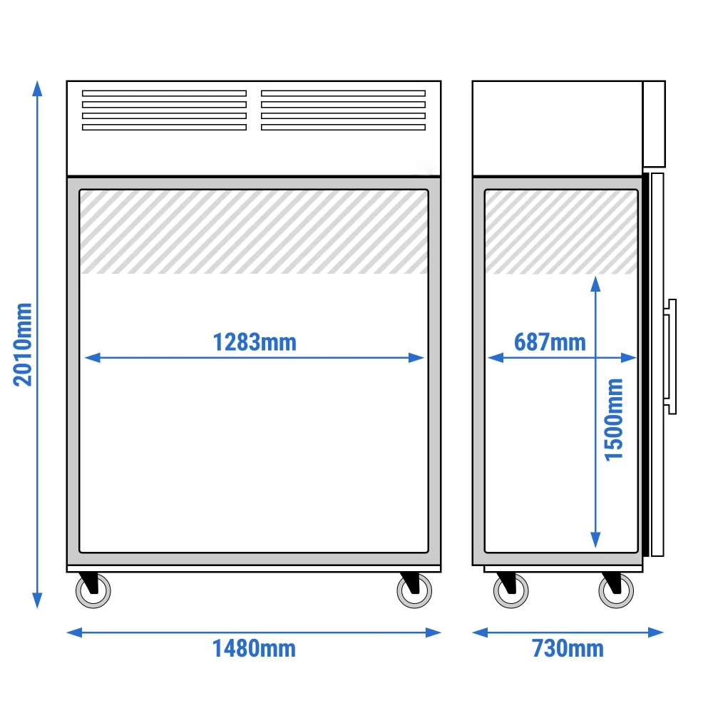 Nerezová skladovací lednice ECO - 1200 L - s 2 skleněnými dveřmi