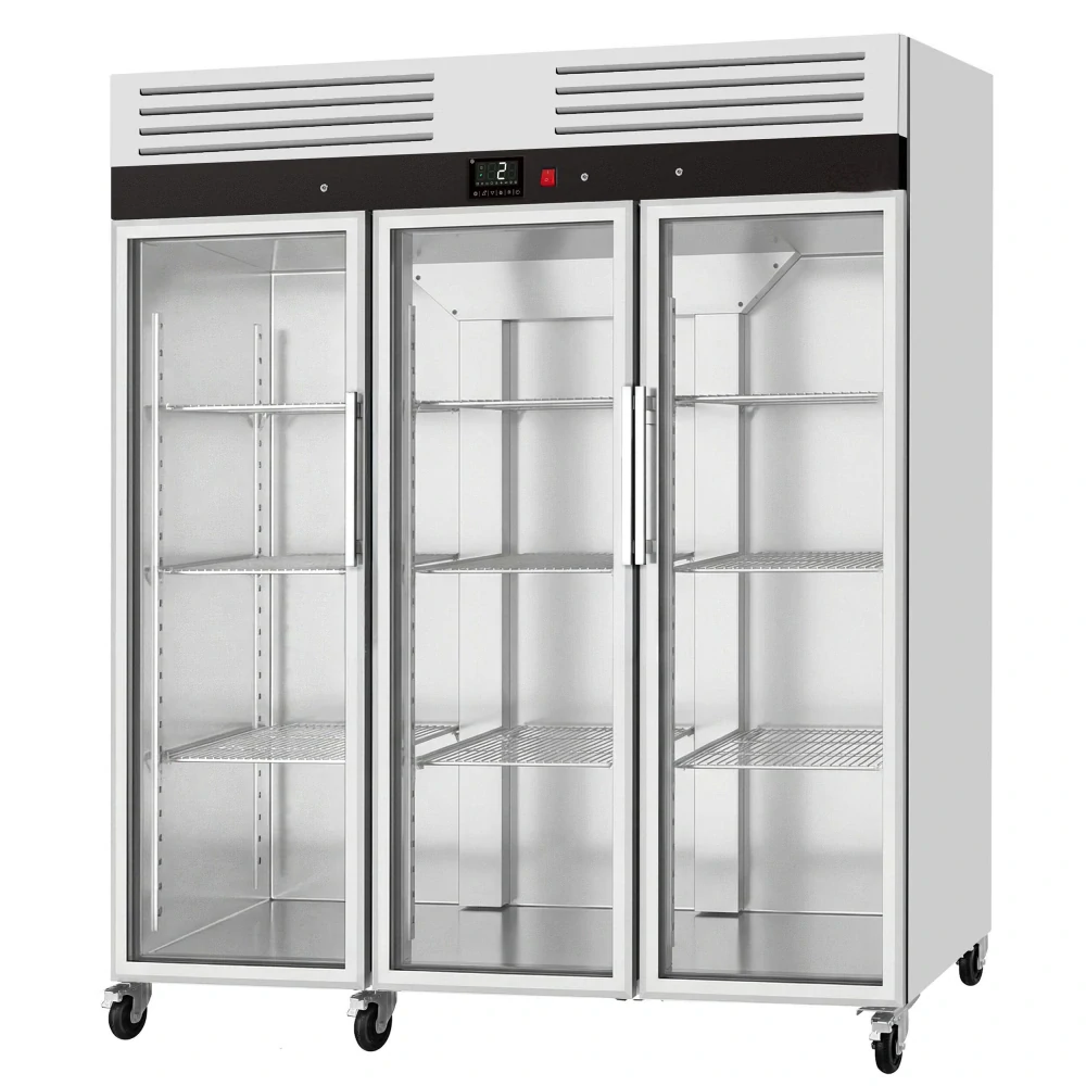 Nerezová chladicí skříň ECO – 2100 L – se 3 skleněnými dveřmi