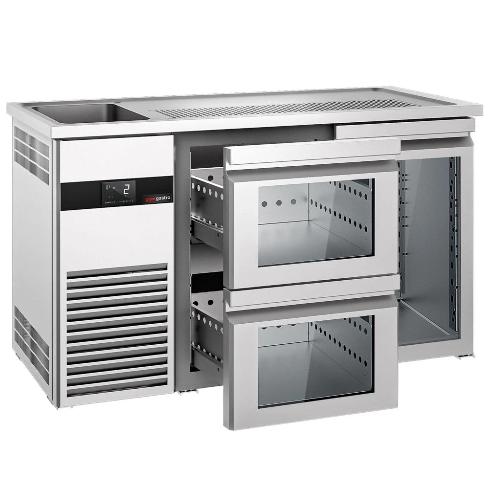 Výčepní pult PREMIUM - 1550x700 mm - 1 skleněné dveře & 2 skleněné zásuvky