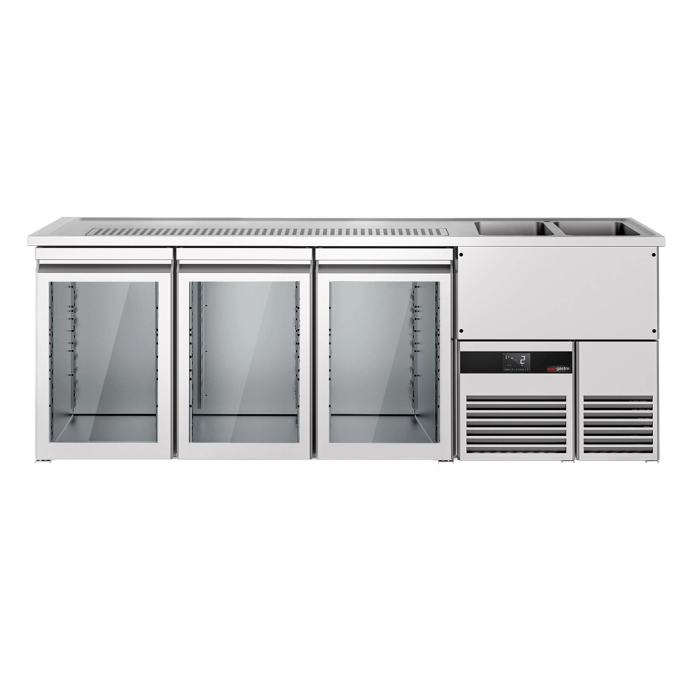 Výčepní pult PREMIUM - 2500x700 mm - 3 skleněné dveře
