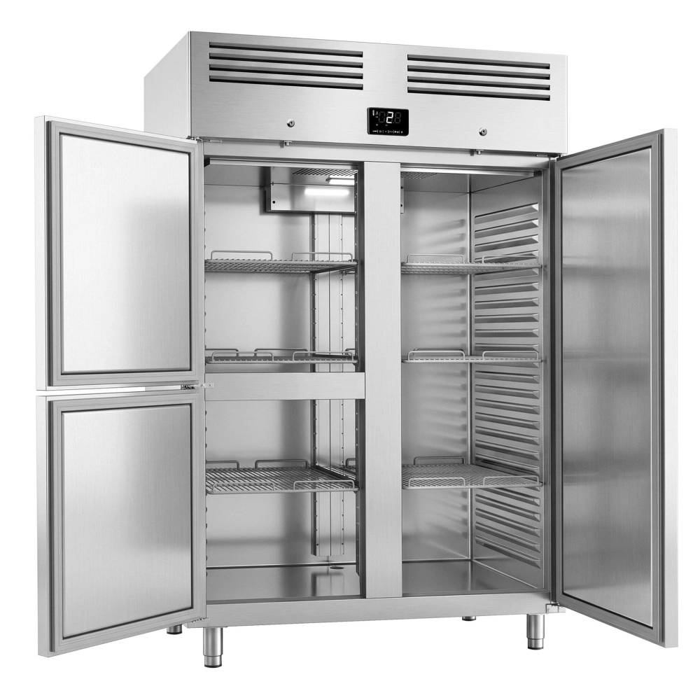 Nerezová chladicí skříň PREMIUM PLUS - GN 2/1 - 1385 mm - 1240 l - až +8 °C - s 3 dveře - Digitální termostat; Samozavírací dveře; Ventilované…