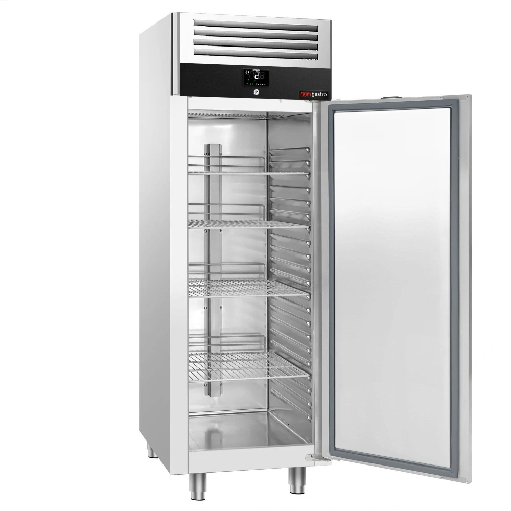 Nerezová chladicí skříň PREMIUM - GN 2/1 - 686 mm - 500 l - až +10 °C - s 1 dveře - Digitální termostat; LED osvětlení; Ventilované chlazení;…