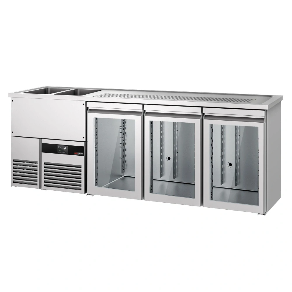 Výčepní pult PREMIUM - 2500x700 mm - 3 skleněné dveře