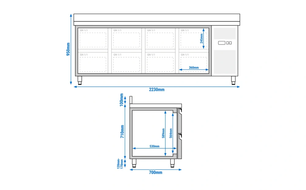 Chladicí stůl 8 šuplíkový 223x70x95cm 