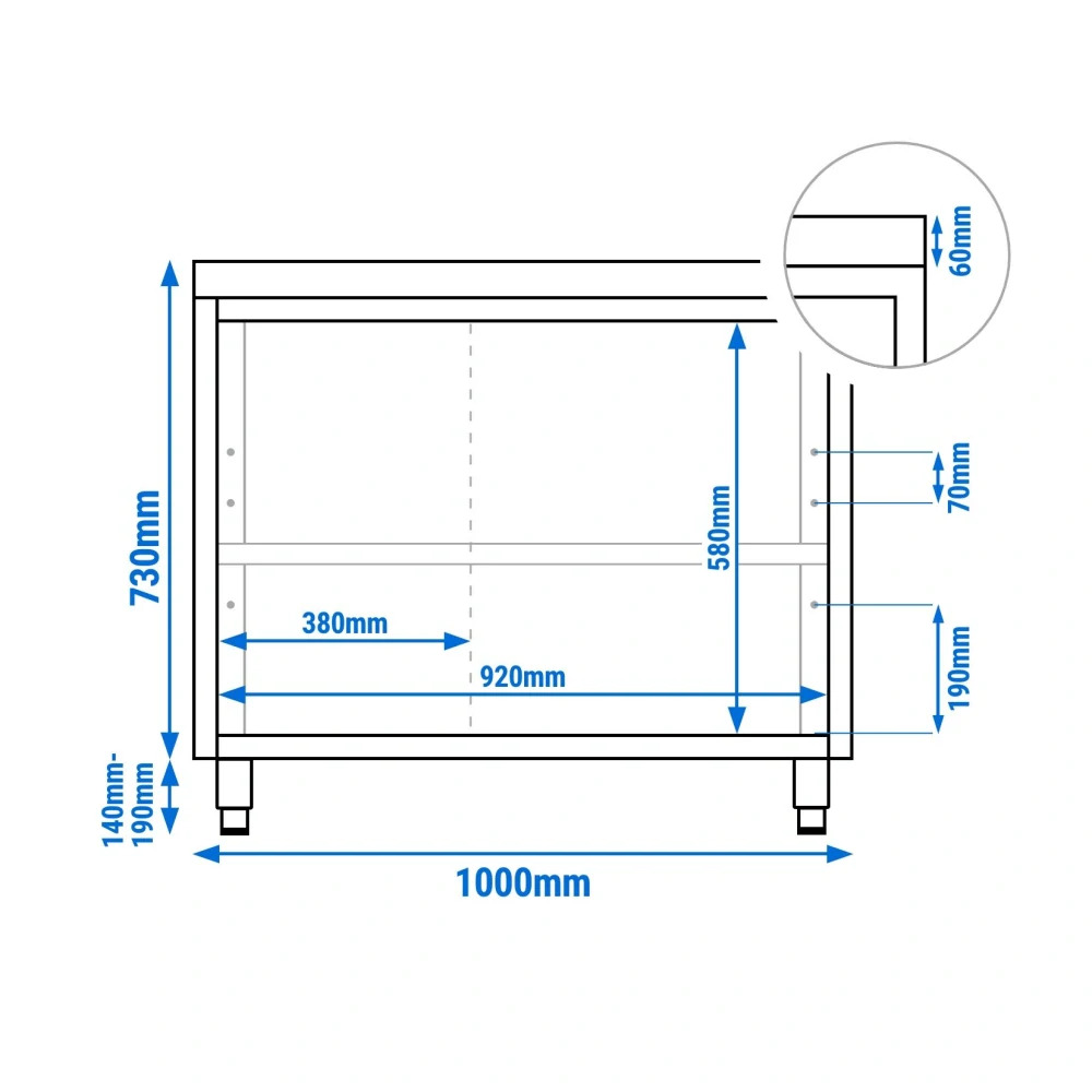 Nerezový pracovní stůl se skřínkou bez zadního lemu 100x70x85cm