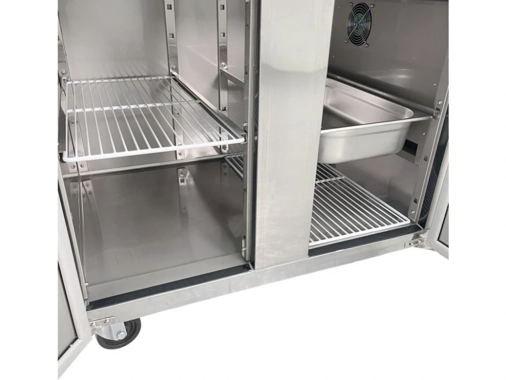 Chladící stůl na pizzu - 2015 x 800 mm - se 3 dvířky a saladetou 9 x GN 1/3