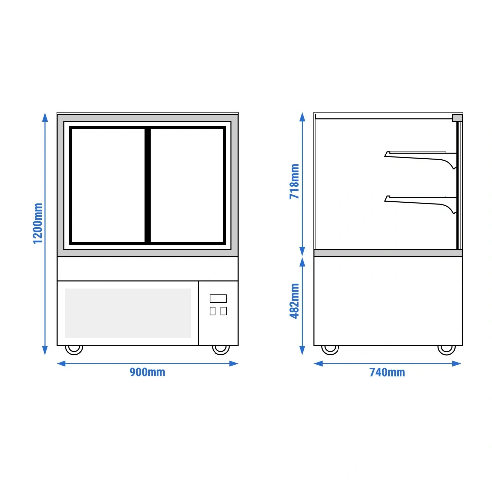Cukrárenský pult - 0,9 m - se 2 policemi - přední sklo hranaté (LED)