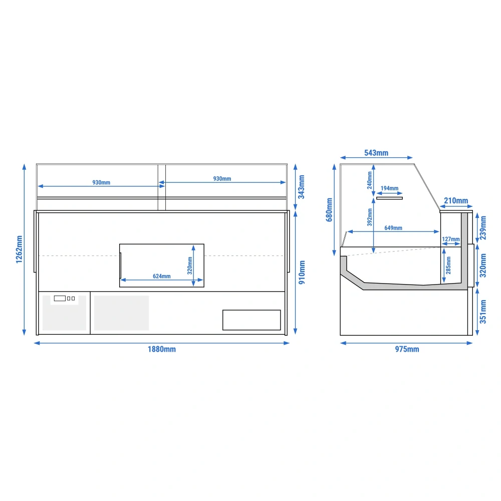 Chladicí / Masný pult - 1,88 m - 175L - černý