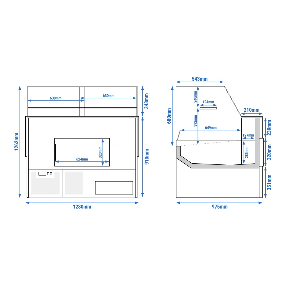 Chladicí/masný pult - 1280 mm - s LED osvětlením & 1 policí