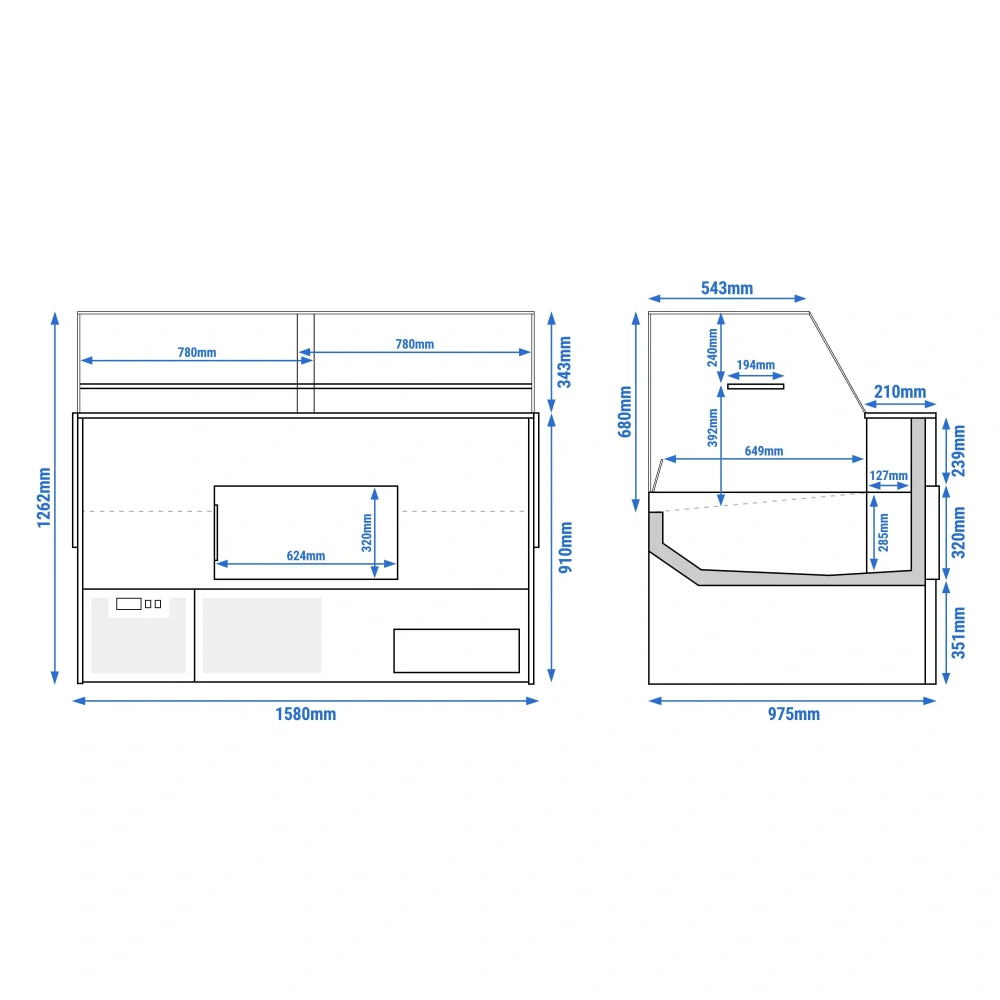 Chladicí / Masný pult - 1,58 m - 140L - černý