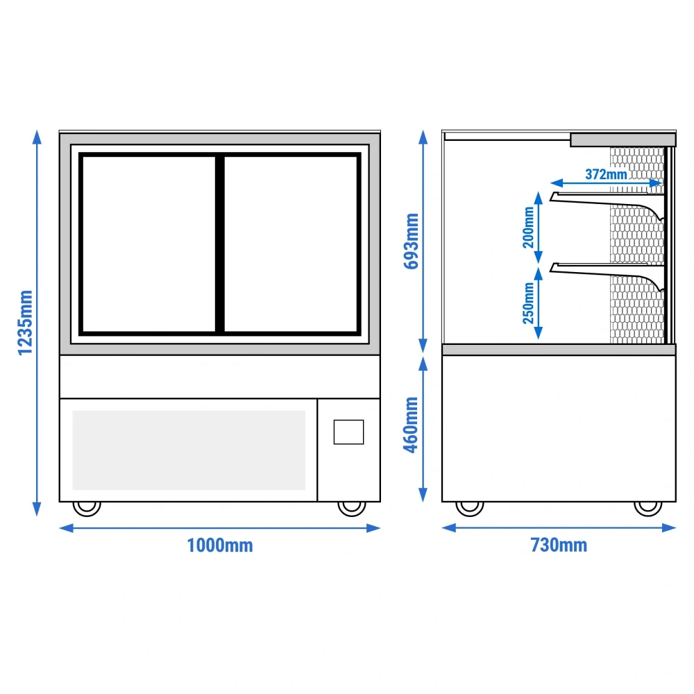 Chladicí vitrína na maso MADRID - 1000 mm - s LED osvětlením a 2 policemi - černá matná