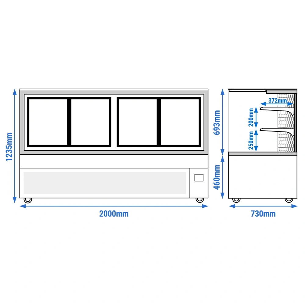 (MUSTER) Masný pult - 2000 mm - s LED osvětlením & 2 policemi