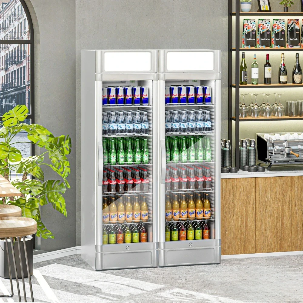 (2 kusy) Chladnička na nápoje - 690 litrů - se 2 prosklenými dveřmi a reklamním displejem