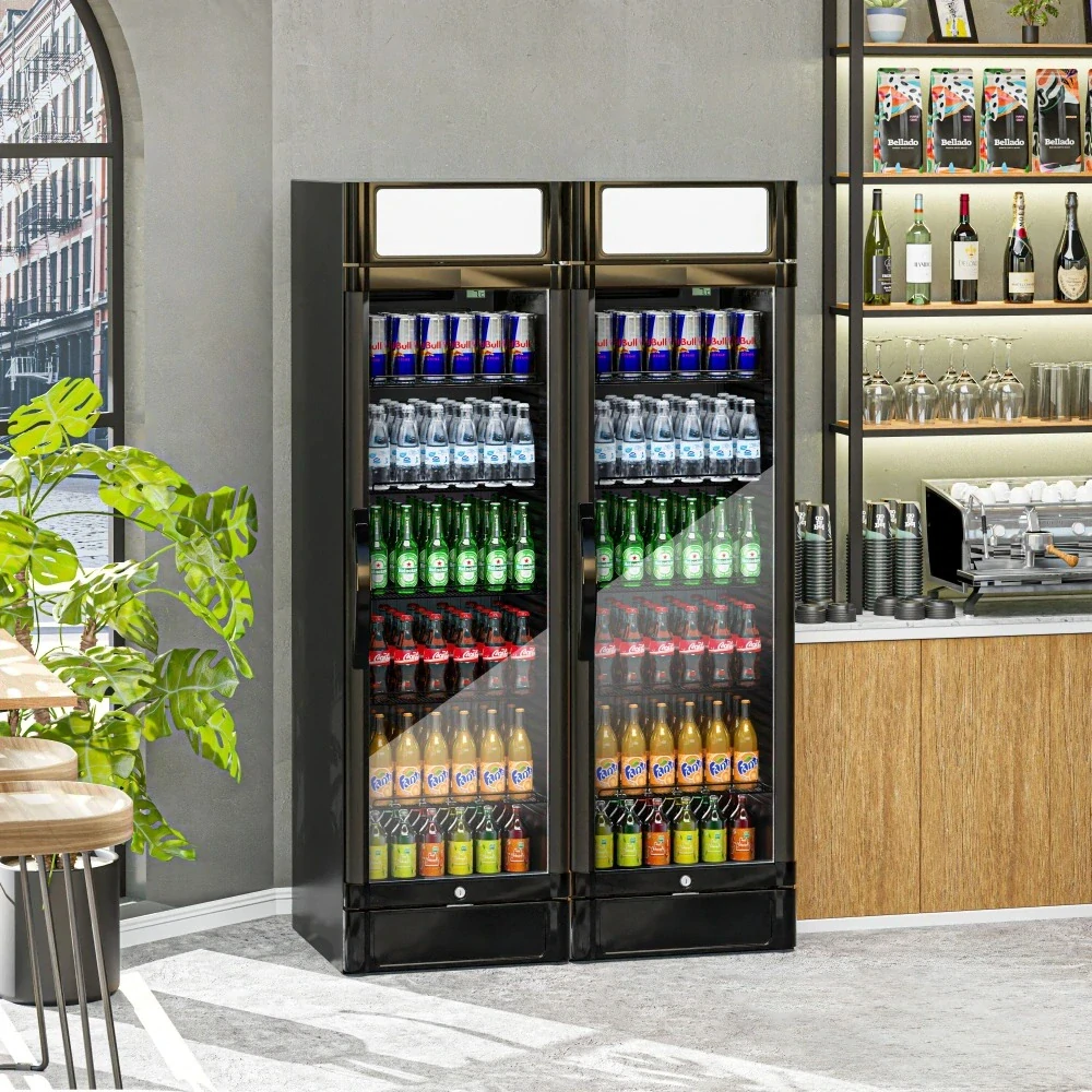 (2 kusy) Chladnička na nápoje - 690 litrů - se 2 prosklenými dveřmi a reklamním displejem