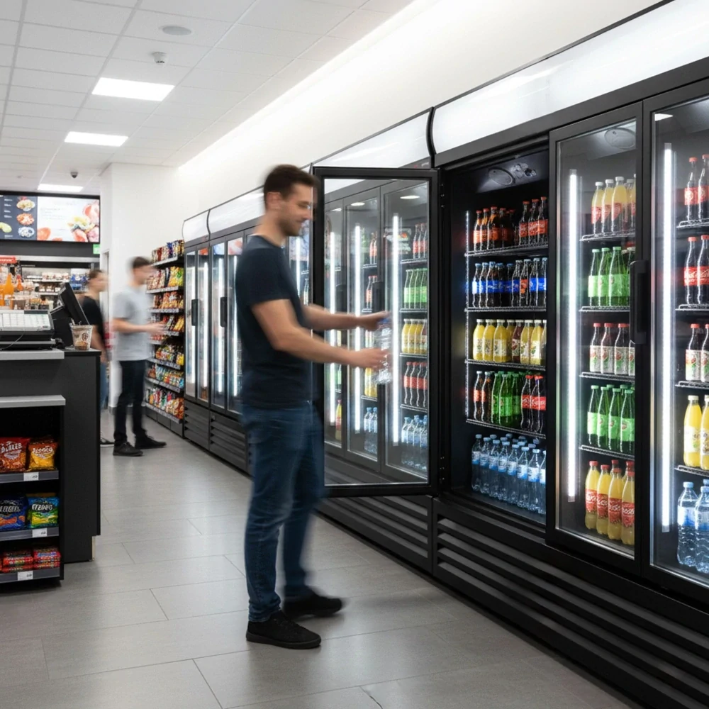 Lednice na nápoje - 1500L - 3 skleněné dveře & reklamní displej