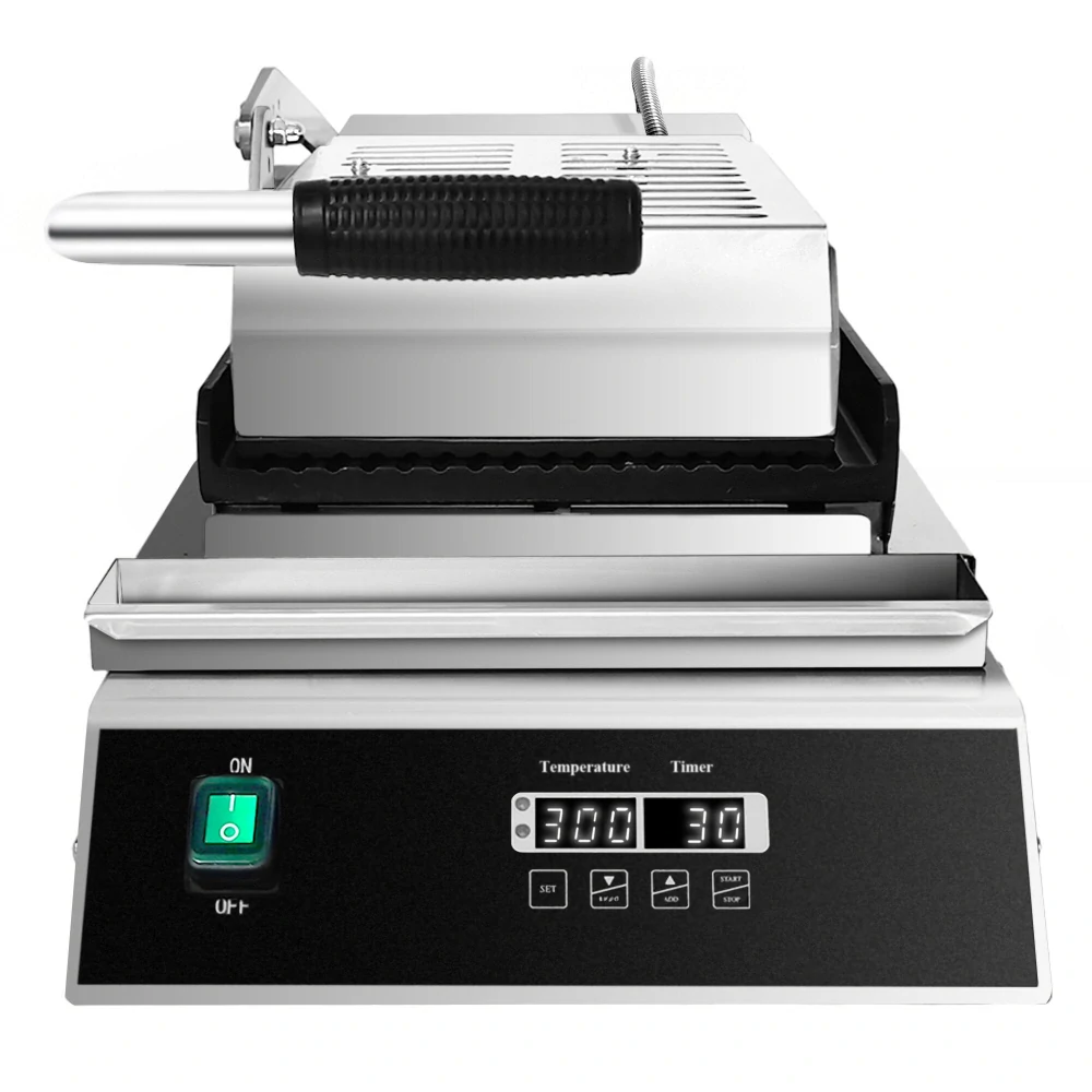 Kontaktní gril - 2,8 kW - Digitální - Drážkovaná horní a spodní část - Grilovací plocha: 223x380mm