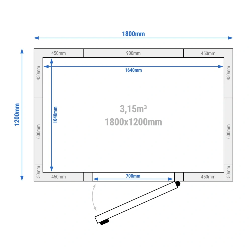 Chladicí box - 1,8 x 1,2 m - výška: 2,01 m - 3,15 m³