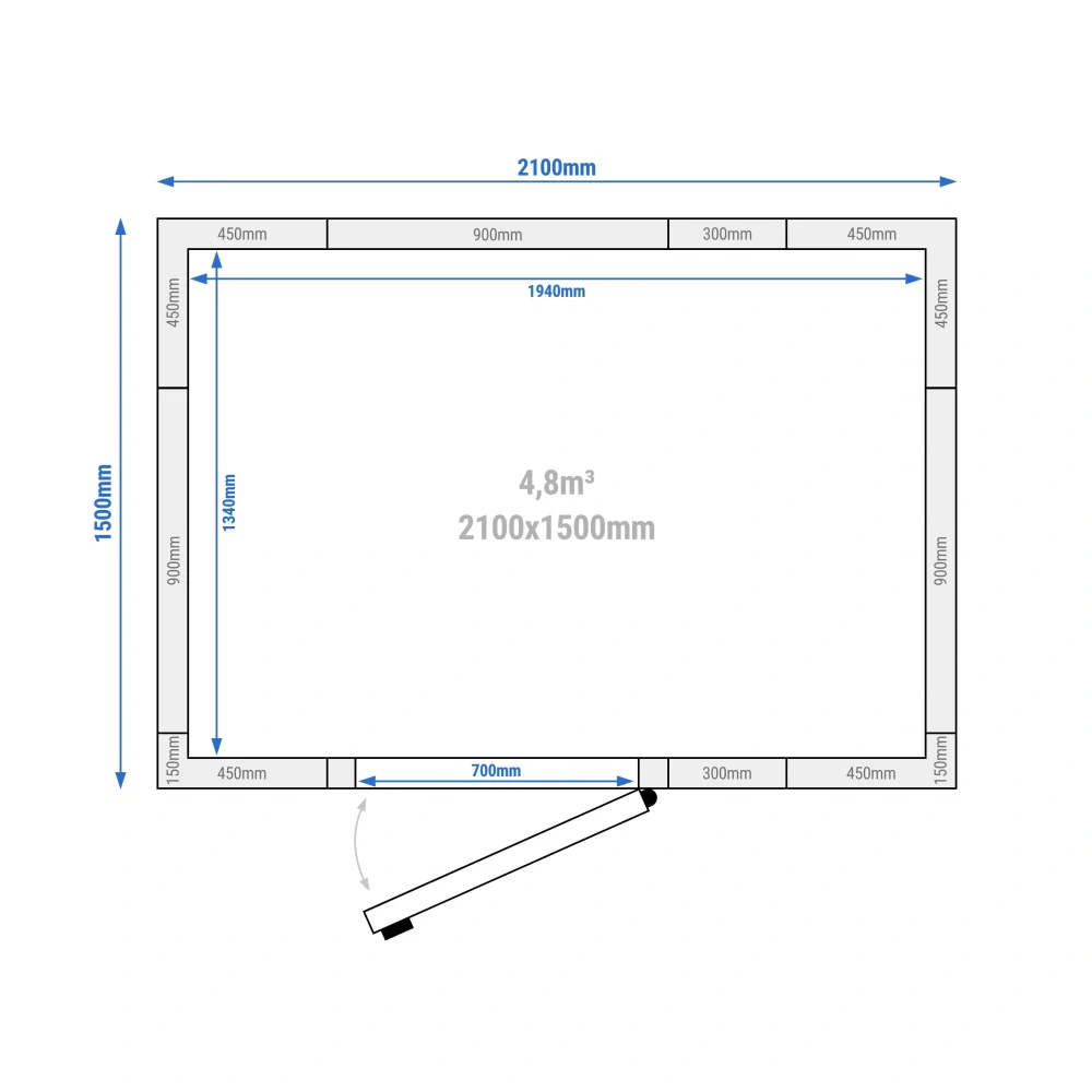 Chladicí box - 2,1 x 1,5 m - výška: 2,01 m - 4,8 m³