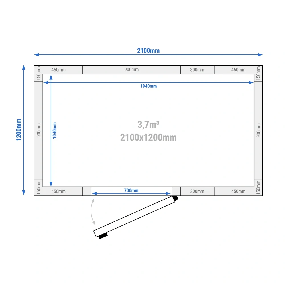Chladicí box - 2,1 x 1,2 m - výška: 2,01 m - 3,7 m³