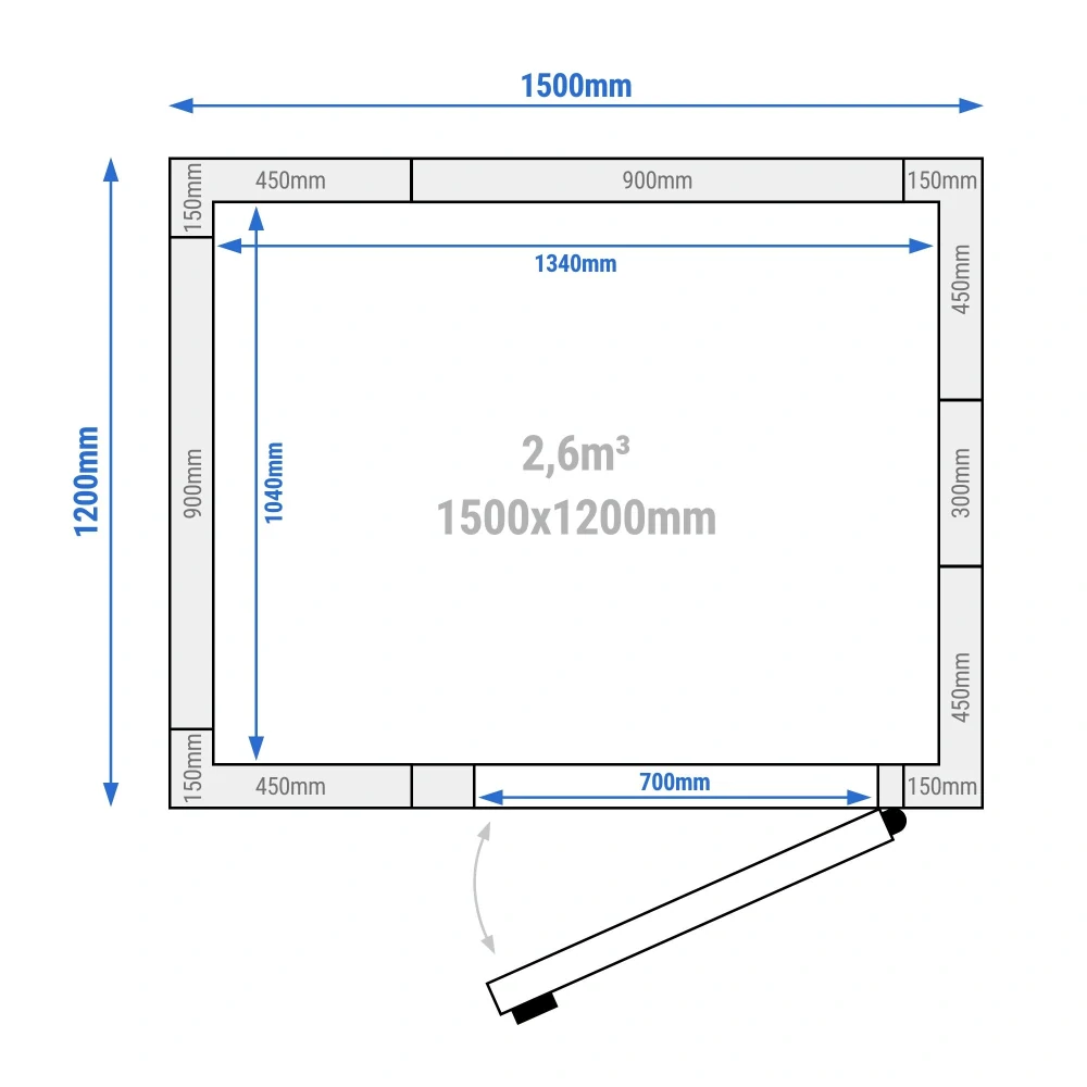 Chladicí box - 1,5 x 1,2 m - výška: 2,01 m - 2,6 m³
