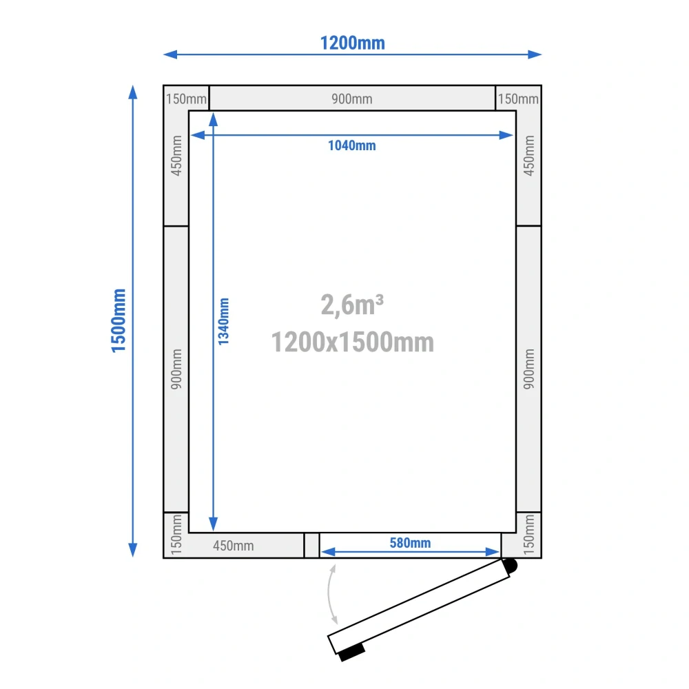 Chladicí box - 1,2 x 1,5 m - výška: 2,01 m - 2,6 m³