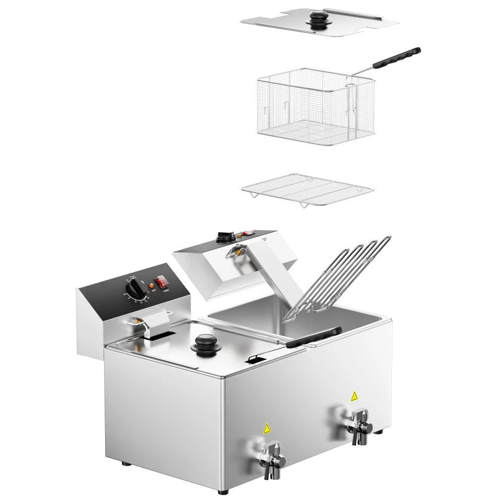Elektrická dvojitá fritéza - 12+12 litrů - 6,5 kW - s vypouštěcím kohoutem