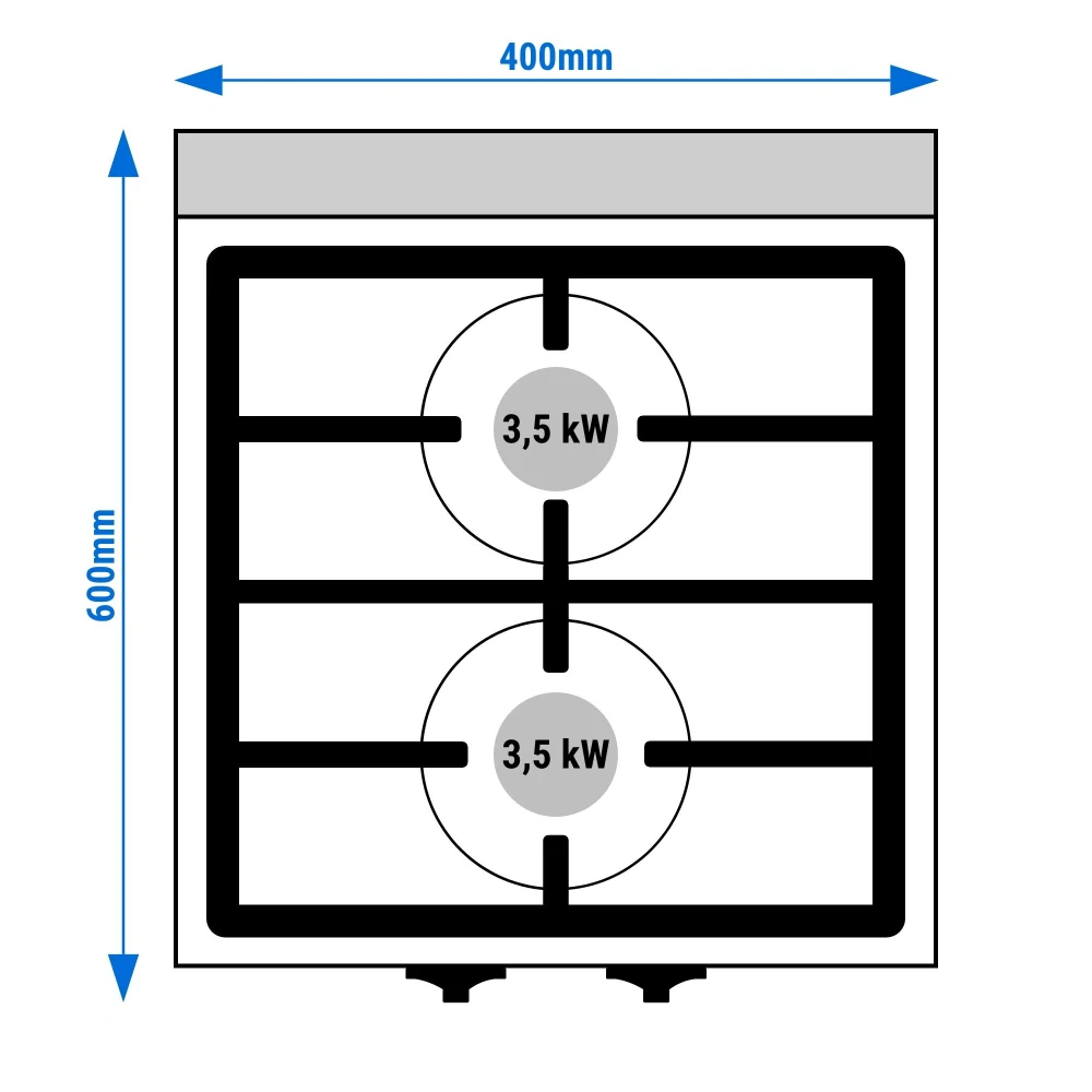 Plynový sporák - 2 hořáky (7 KW) s pilotním plamenem - vč. spodního dílu s 1 dveřmi