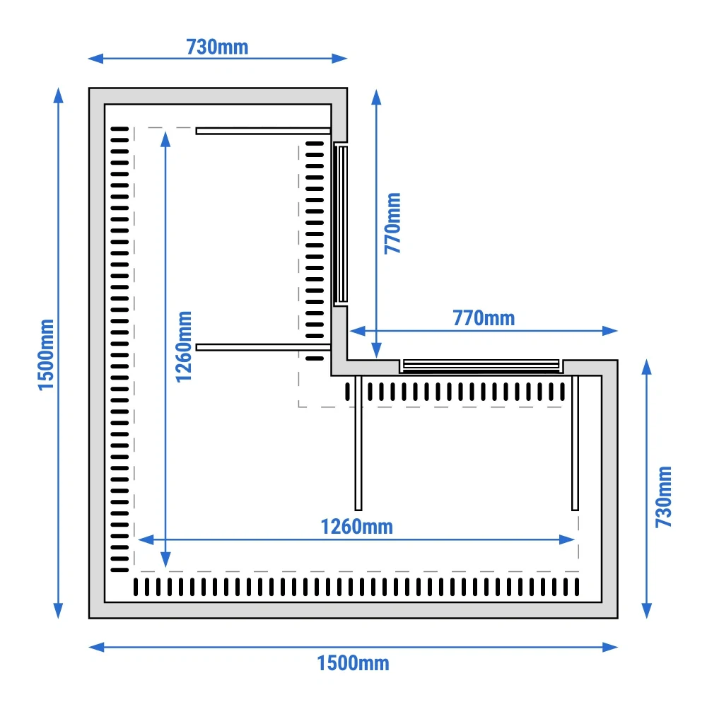 Cukrárenský pult MADRID - obslužná - 735 l - 1 500 mm - dvojité zasklení - s 2 policemi - černá matná