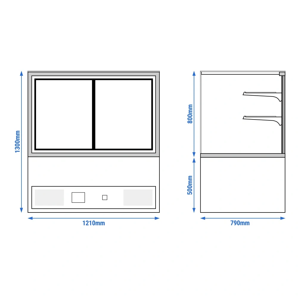 Cukrárenský pult Jakob - obslužná - 570 l - 1 210 mm - 1 posuvné skleněné dveře - s 2 policemi - černá