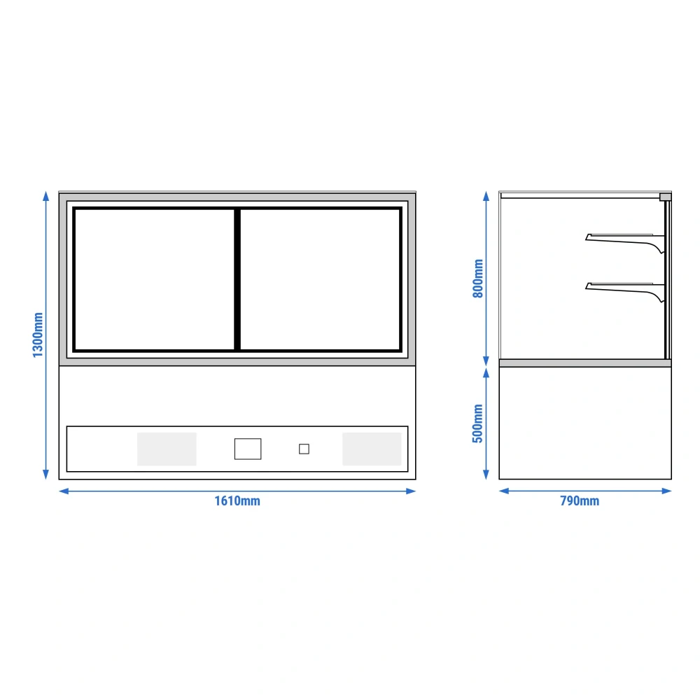 Cukrárenský pult Jakob - obslužná - 780 l - 1 610 mm - 1 posuvné skleněné dveře - s 2 policemi - černá