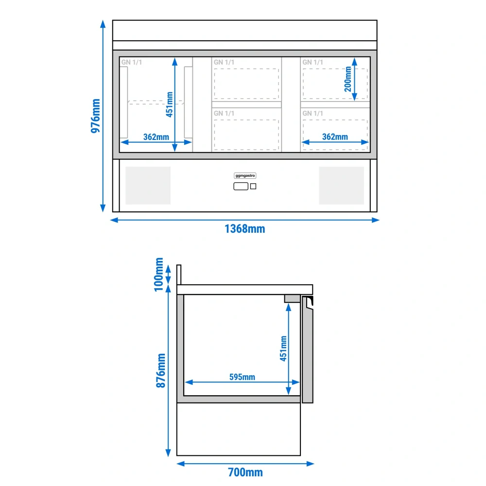 Chladicí stůl ECO - 1370x700 mm - s 1 dveřmi - 4 zásuvkami - se zadní lištou