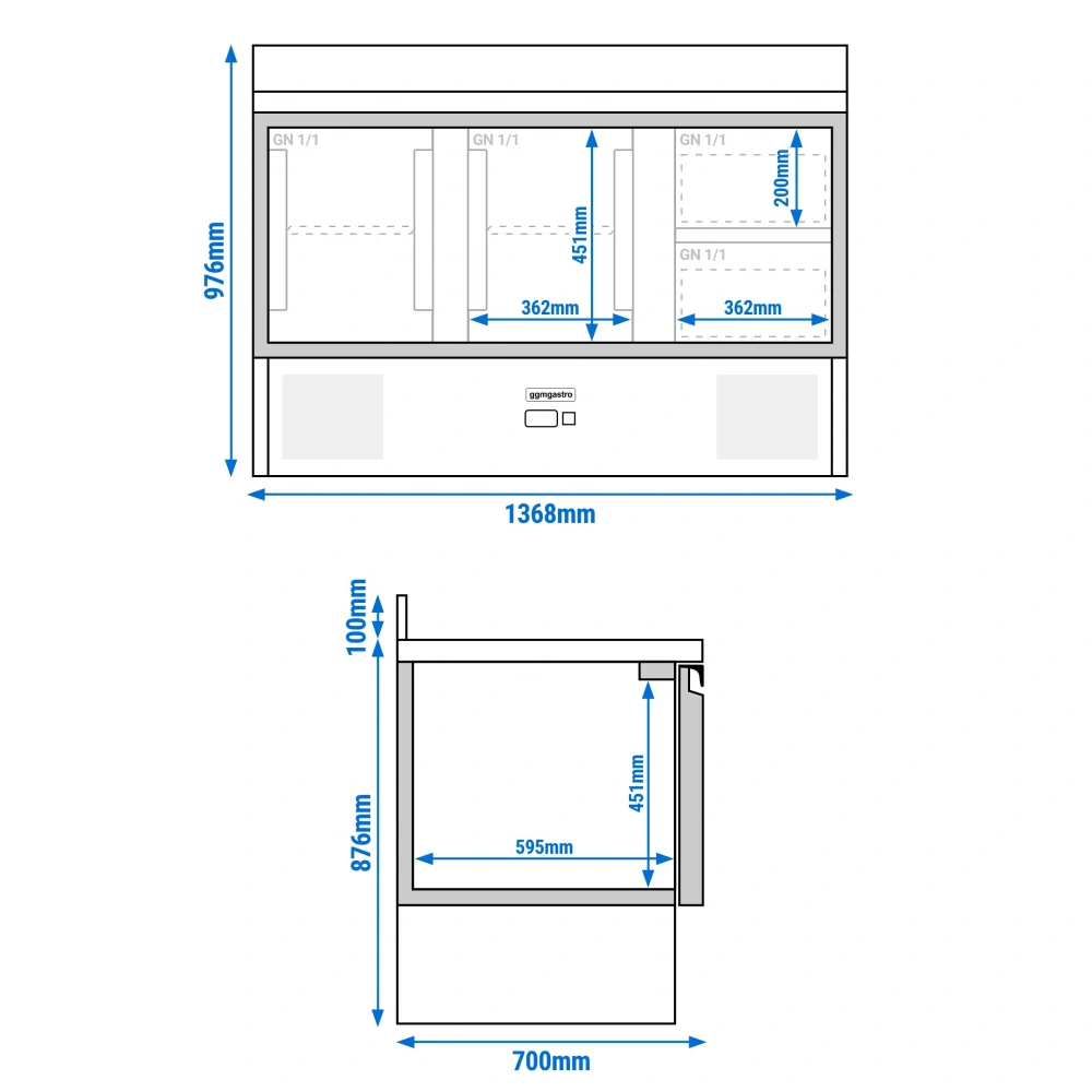Chladicí stůl ECO - 1370x700 mm - Se 2 dveřmi - zadní lištou
