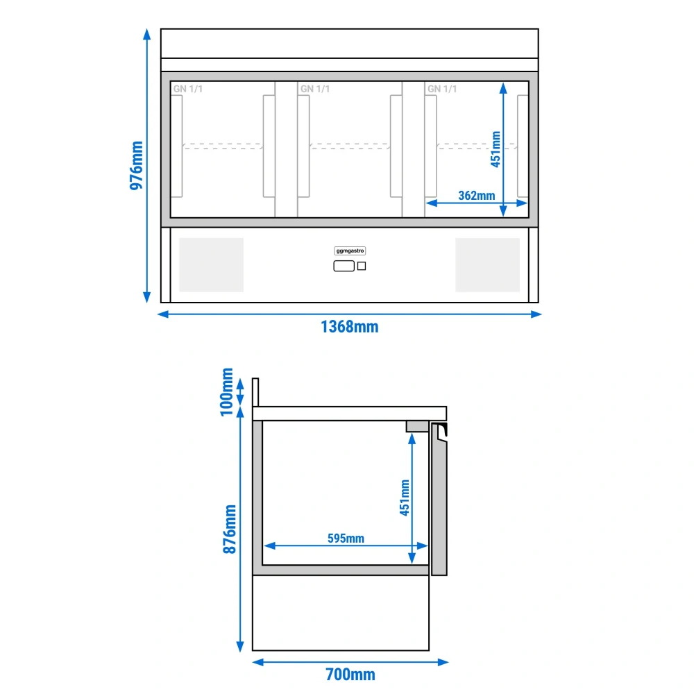 Chladicí stůl PREMIUM - 1370x700 mm - 3 dveře - zadní lišta