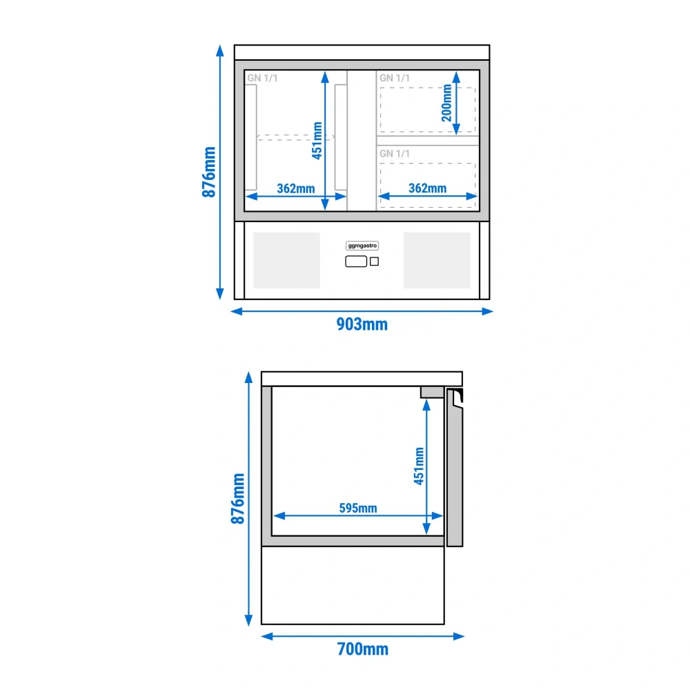 Chladicí stůl PREMIUM - 900x700 mm - 1 dveře - 2 zásuvky
